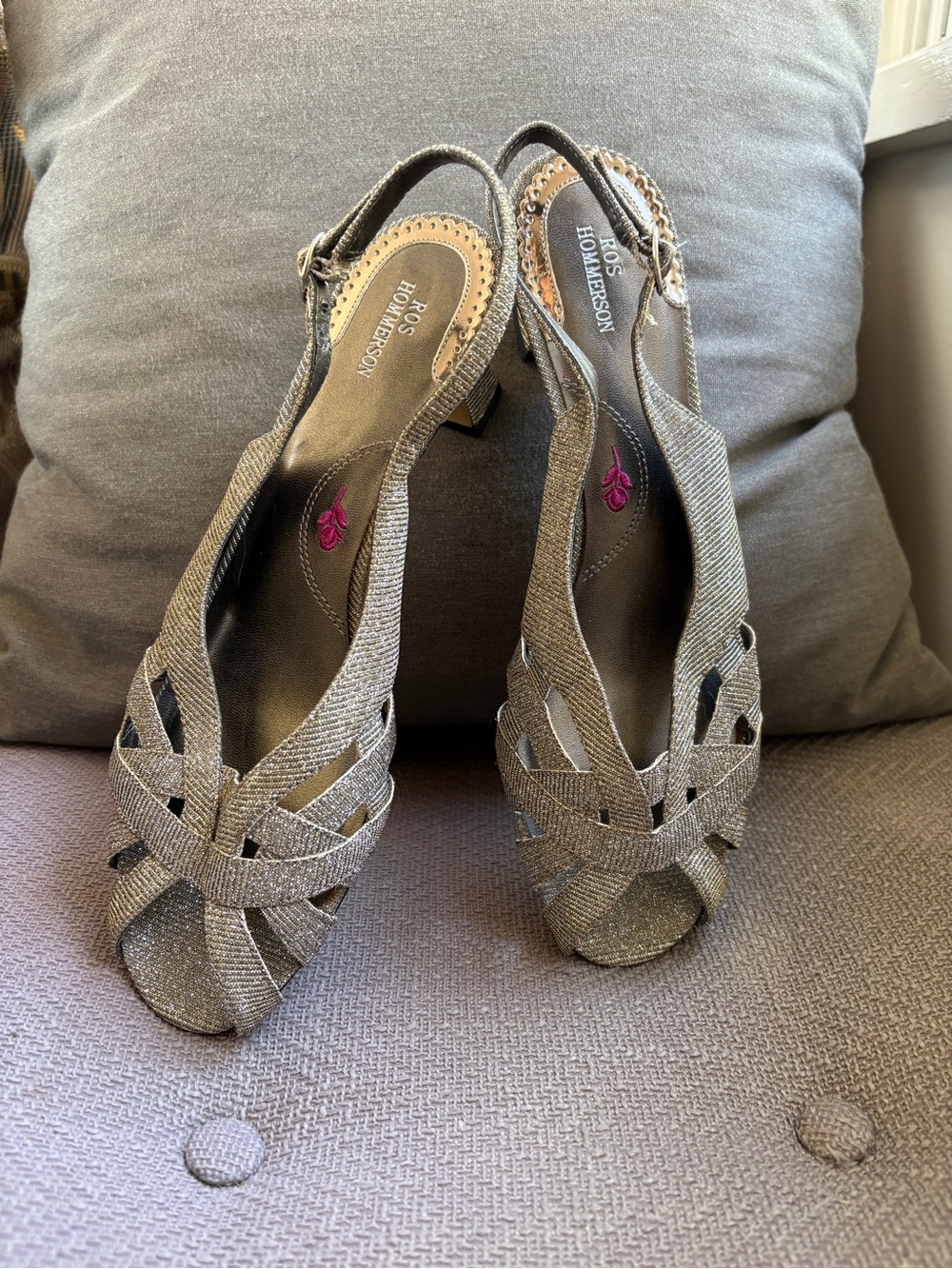 Ros Hommerson Pearl Silver Shimmer Slingback Heels
